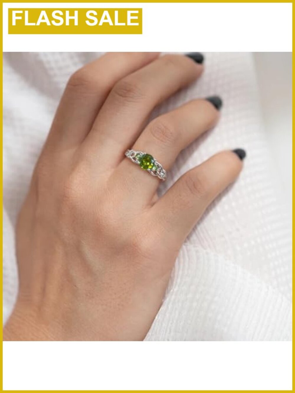 925 Sterling Silver Celtic Knot 3-Stone Peridot Ring - Picture 2 of 6